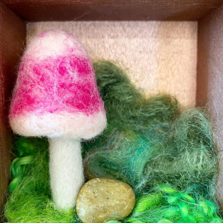 Mushrooms #4, needle felted wool, mixed media, 4 x 4 x 2 inches, 2022