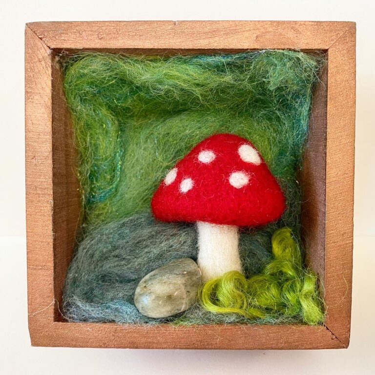 Mushrooms #3, needle felted wool, mixed media,  4 x 4 x 2 inches,  2022