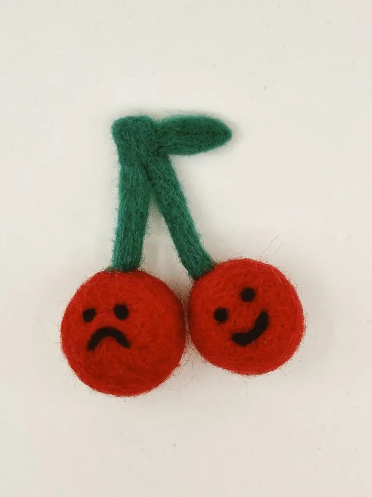 "Moody Cherries", needle felted wool, 2024